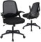 COSTWAY Ergonomischer Bürostuhl mit klappbaren Armlehnen, Schreibtischstuhl mit mittlerer Rückenlehne, Wippfunktion & Lordosenstütze, höhenverstellbarer Drehstuhl, bis 150 kg belastbar (Schwarz)