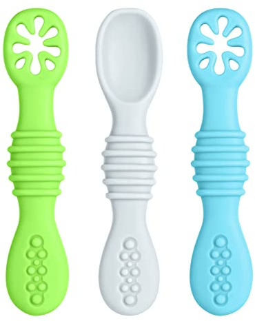 Vicloon Cuillere Bebe Apprentissage,3pcs Cuillères d'apprentissage pour Enfants et Bébé Ustensile d'apprentissage Adapté à Dentition Première Étape Recommandé par Experts Sevrage