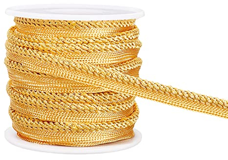 BENECREAT 10 Yard/9m Metalic Gold Cord-Edge Piping Trim (10mm) Gold Flat Filigree Ribbon Braid for Dress Costume Sewing, Home Textile Decoration