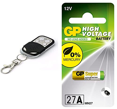 TELECOMANDO DUPLICATORE WIRELESS REMOTO UNIVERSALE 433 MHZ PER CANCELLI/ANTIFURTI/ALLARMI/PORTE/BASCULANTI ETC & GP Battery 27A, VD103021 Pila Alcalina, Multicolore