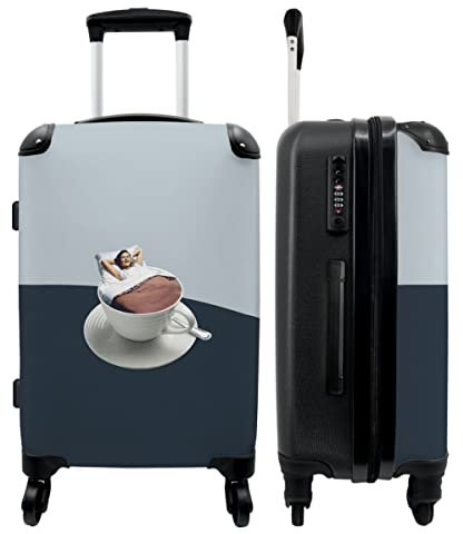 NoBoringSuitcases.com® Koffer groß Trolley Rollkoffer Reisekoffer mit 4 Rollen Fotokoffer - Abstrakt - Frau - Design - Pastell - 67x43x25cm - 90 Liter