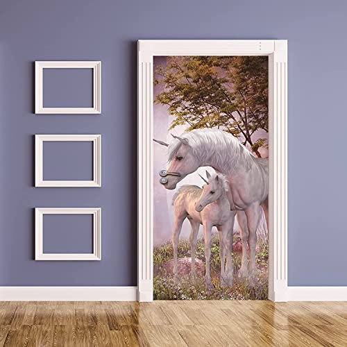 3D Türtapete Türposter Türbilder Einhorn Cartoon Tier Pferd 88 X 200 Cm Selbstklebend Wasserdicht Abnehmbare Türfolie Für Kind Schlafzimmer Wohnzimmer Türaufkleber Aufkleber Kunst Dekoration