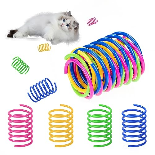 YSQEVN Katze Frühling Kunststoff 20 Stücke Bunte Spirale Katzenspielzeug Neuheit Langlebiges Spiralfedern Weiches Kreatives Geschenk für Kätzchen Haustiere Schlagen Jagen Beißen 4 Farben