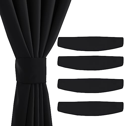 PONY DANCE Gardinen Raffhalter Magnetisch Schwarze Gardinenhalter Raffhalter mit Magneten für Blickdichte Gardinen Magnetische Raffhalter für Vorhänge, 4 Stück, 47x10 cm