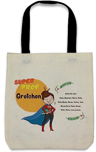 LolaPix Lehrertasche für Frauen. Kleidersack. Originelle Geschenke für Lehrer. Individuelle Geschenke. 36x39cm. Verschiedene Designs. Greta-Tasche. SUPER-LEHRER