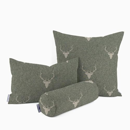 SCHÖNER LEBEN. Kissenhülle Jacquard Hirschkopf Geweih grün beige, Größe:30x50cm (HxB)