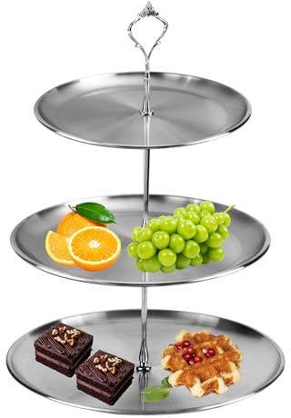 Soporte para Tartas de 3 Pisos, Plato de Frutos de Acero Inoxidable, Soporte de exhibición de Pastel para Almacenamiento de Frutas, Magdalenas y Cupcakes