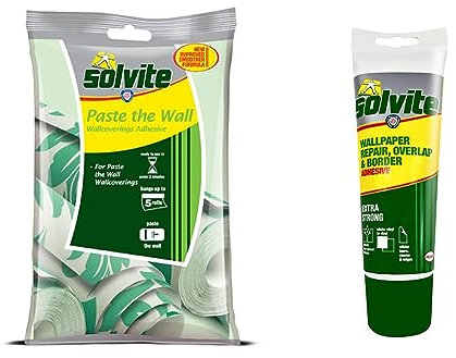 Solvite Paste the Wall Wallpaper Paste Sachet (5 Rolls), Solvite Overlap & Border, Ready to Use Wallpaper Paste for Hanging Borders & Overlapping Seams, Strong Glue, Easy-to-Use Wallpaper Glue