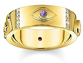 THOMAS SABO Ring mit kosmischen Symbolen und bunten Steinen vergoldet 750 Gelbgold Vergoldung, 925 Sterlingsilber TR2439-995-7