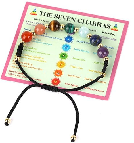 LIVLOKO LONDON Real Crystal Chakra Bracelet Amethyst Gift Box for Women Girl Bead Anxiety Relief Stone Beads Meditation Spiritual Positive Gift Her Ladies Jewellery Ankle Buddhist Boho Kloudy Rainbow