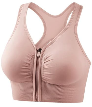 Alleen Damen Sport BH mit Vorderverschluss – Push-up, Atmungsaktiv & Schnelltrocknend – Mittleren Halt für Yoga, Tennis, Radfahren & Fitness – Bequem & Nicht Einengend (Rosa,M)