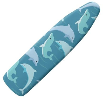 COEQINE Dolphine Blue Print Ironing Board With Cover And Pad,Cute Animal Print 15X54 Inch Iron Board Dustprood Non Slip