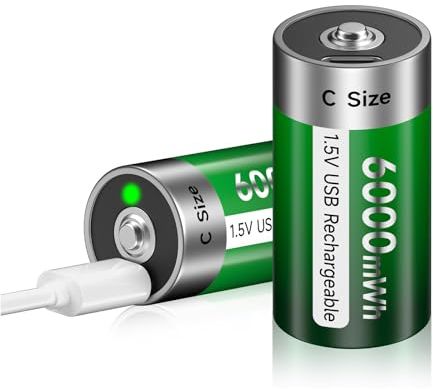 Palogreen Aufladbare Baby C Akku USB 6000mWh - 1.5V/Lithium Wiederaufladbare batterien C Akku hohe Kapazität Mit Typ C Ladekabel, 3 Stunden Schnellladung (2Pcs)