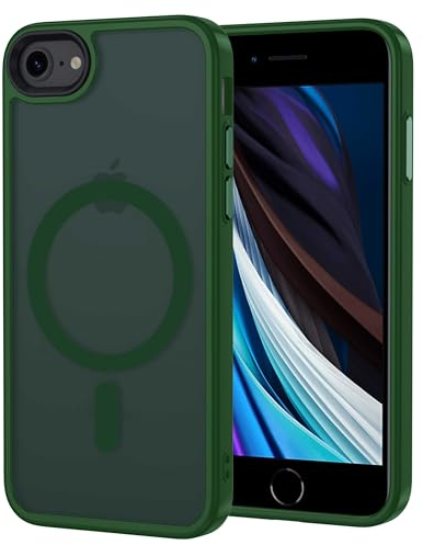 XTCASE Hülle für iPhone 8 / iPhone SE 2020/2022 Magnetisch kompatibel mit Magsafe, Matt Transluzente Handyhülle Kratzfeste PC Rückseite + TPU Bumper - Dunkelgrün