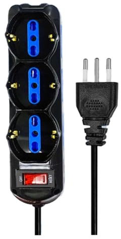 Multipresa Elettrica 9 Posti, Cavo 1,5M, Ciabatta Spina 10A con Interruttore, Max 2500W 250V, Nero
