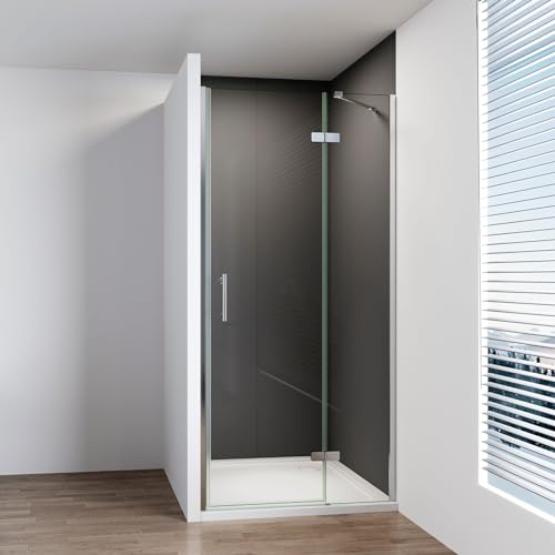 IMPTS Duschtür Falttür 90cm, Einzelfalttür Nische Duschabtrennung Duschkabine Faltbar Dusche mit Diagonalen Sicherheitsstange 6mm ESG NANO Sicherheitsglas 195cm