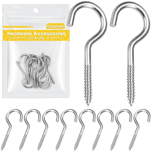 Caianwin M3*40mm Schraubhaken 10 Stück Edelstahl Deckenhaken klein Haken zum Schrauben Hakenschrauben für Innen und Außen,Hängende Pflanzen,Teetassen,Schlüssel, Feiertagsdekorationen