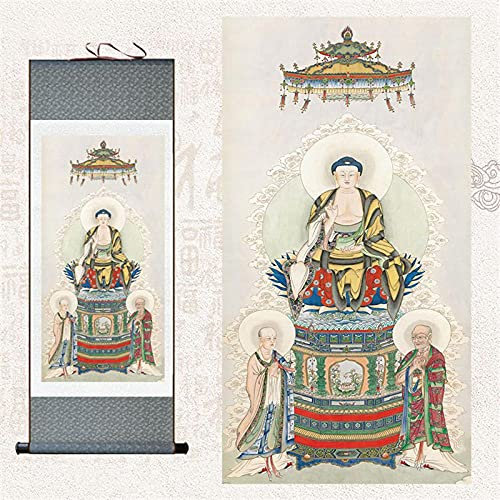 ZYCHKRL Chinesische Rollbilder, Feng Shui tibetisches Thangka, tibetisches Thangka-Wandbehang, 10 Tempel-Yama-Dojo-Porträtbild, Seidenrolle, Zeichnung, Tempeldekorationsmalerei (Color : Gray Green)