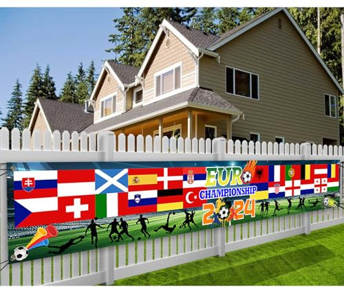 2024 European Football Championship Banner for 2024 Euro Cup Decorations,Euro 2024 Football Bunting Flags for Football Party Decorations
