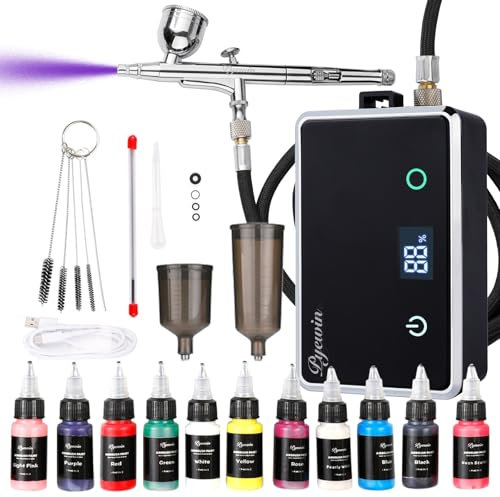 Upgraded Cordless Airbrush Kit with Compressor, Dual Action Trigger, 70 Air Hose & 4 Gears Pressure Sensor, 20-32 PSI, Type-C Rechargeable, Ideal for Nail Art, Makeup, Cake Decorating & Crafts