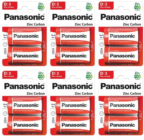 PANASONIC - Lote de 6 ampollas de 2 pilas Red Zinc-Carbon D - R20-1,5 V
