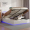 Generisch Polsterbett 160x200 cm, LED Hydraulisch Stauraumbett Funktionsbett mit Großer Stauraum&Aufladen USB, Bett Jugendbett Bettgestell mit Verstellbares Kopfteil&Lattenrost, Weiß, Ohne Matratze