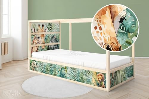 Unik Nordic Aufkleber für IKEA KURA Hochbett, Dschungel 2-Sticker-Set Unten, Bettaufkleber, Sticker für Kinderbett, Möbelfolie fürs Kinderzimmer, Bettfolie für Kinder, Set 2 Teilig
