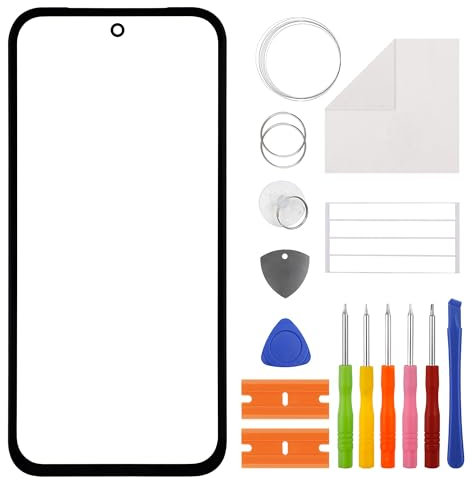 Duotipa Kit de réparation d'écran en verre frontal compatible avec Google Pixel 8a, kit de réparation de rechange pour vitre avant - Avec outils (pas d'écran et numériseur tactile) - Avec colle OCA