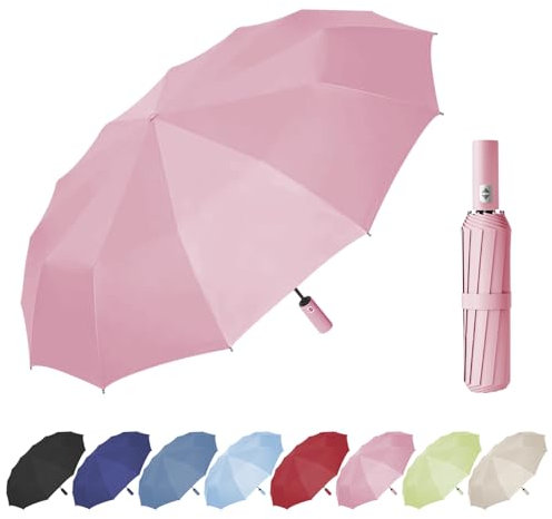 Wydexint Automatik Regenschirm - Taschenschirm Sturmfest, Auf Und Zu, 24 Verdickte Doppelkiele Äußerst Robust, Für Männer Und Frauen (Rosa)