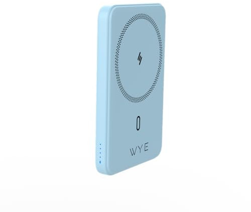 WYE Slim Magnetic Wireless Power Bank – Stylish Blue Colour, Lightweight and Compact Design, Compatible with MagSafe and USB-C Devices for On-the-Go Charging