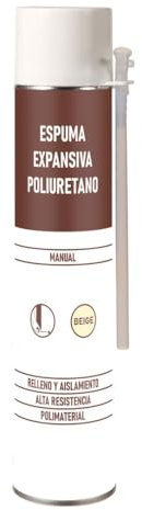 ESPUMA EXPANSIVA DE POLIURETANO Beige con Cánula, Alta Adherencia y Aislamiento, Resistente a Temperaturas Extremas, Expansiva y Pintable, Ideal para Sellado, Fijación y Relleno, Bote 650 ml