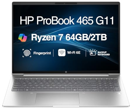 HP ProBook 465 G11 Business Laptop 16.0 FHD+ Display | AMD Ryzen 7 7735U, 64GB DDR5, 2TB SSD, Backlit KB, Fingerprint, WiFi 6E, Bluetooth 5.3, Webcam, Win 11 Pro