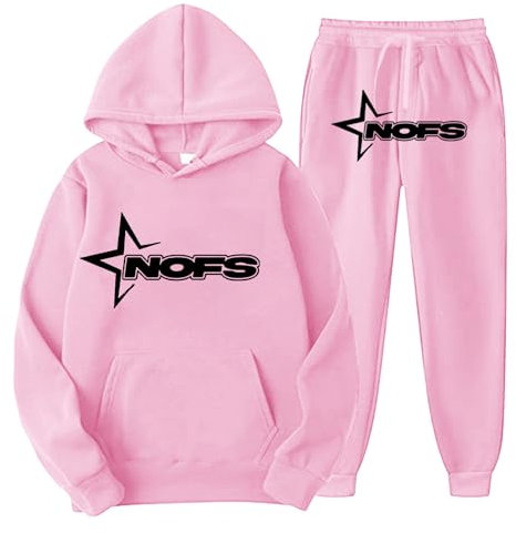 Gefomuofe NOFS - Survêtement de sport en coton pour homme - Survêtement large - Y2K - Pull à capuche - Confortable - Survêtement de jogging, Rose 02, L