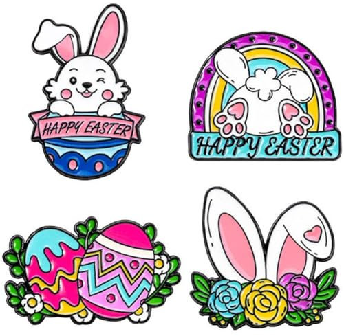 Lpitoy 4 Stück Niedliche -broschen, Bunte Fröhliche Ostern, Kaninchen, Hase, Anstecknadel, Abzeichen, Broschen, Anstecknadeln Für Kleidung, Rucksäcke