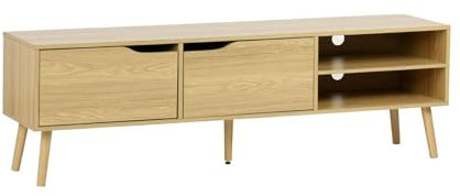 sweeek - Mueble TV en Acabado Estilo Nogal con 2 Puertas, 160cm, Nepal, Efecto Fresno, 160x40x50 cm