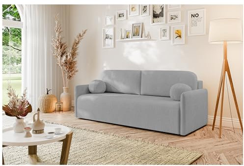 MEBLINI Sofa mit Schlaffunktion - Schlafcouch Ausziehbar - Schlafsofa mit Bettkasten - Sofabett - Couch mit Schlaffunktion - Klappsofa - Anakin - 210x90x93cm - Grau Boucle