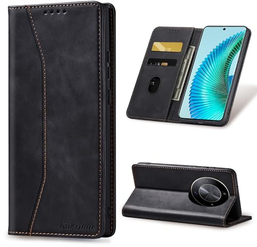 KIOTROUO Cover per Honor Magic 6 Lite Custodia Portafoglio, Flip Libro [Slot Schede] Premium Pelle PU Wallet Case con Porta Carte Slot, Magnetica, Funzione Supporto Case per Magic6 Lite, Nero