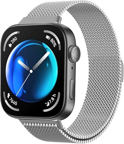 Astorgos Cinturino in Metallo Compatibile con Huawei Watch Fit 3 per Uomo Donna, Cinturino Magnetico in Maglia Milanese, Cinturino di Ricambio in Acciaio Inossidabile, Argento
