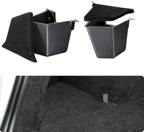 BASENOR 2025 2026 Tesla Model Y Trunk Storage Bins, Trunk Organizer with Carpeted Lid, Rear Trunk Side Storage Box for Model Y Refresh (Juniper) Interior Accessories