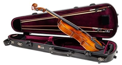 Crossrock Custodia per violino in fibra di vetro sagomata per 4/4, finitura lucida nera, chiusura TSA, cinghie per zaino, coperta in velluto, contenitore integrato