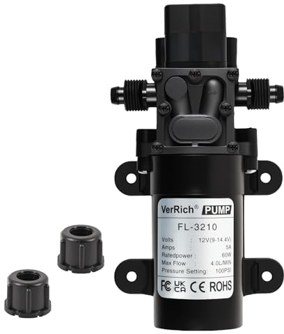 VerRich DC 12V Water Pump 100PSI 7 Bar Diaphragm Pump Built in Pressure Switch 4L/Min 1GPM 3/8 10mm Connector for Water taps,Motorhome,Caravan