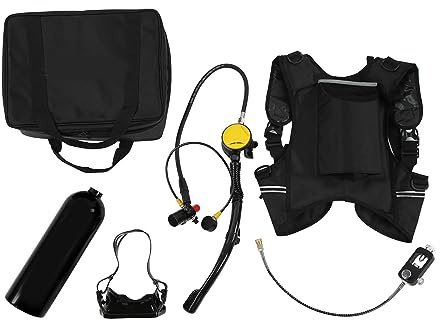 Xiuganpo DS-2000 2L Mini Botella de Buceo Juego de Botella de Oxígeno con Gafas de Buceo para Salvavidas Acero Inoxidable + Silicona + Aleación de Aluminio (botella de oxigeno negra)