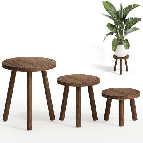 Bamworld Pflanzenhocker aus Holz im 3er-Set – Rustikale Blumenständer in 3 Größen – Dekorative Beistelltische für Zimmerpflanzen, Wohnzimmer & Balkon – Dunkelbraun