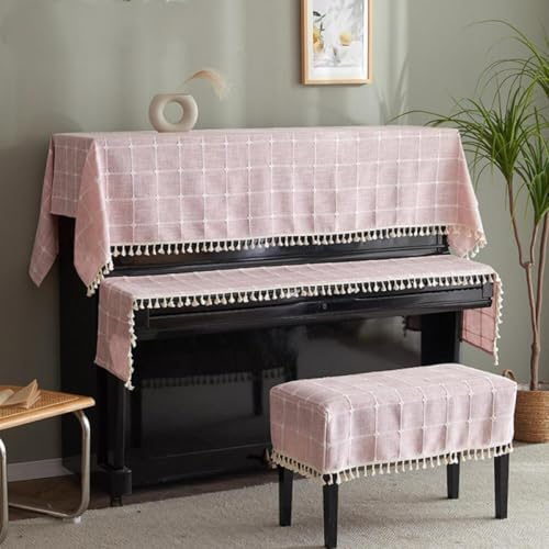 Klavierabdeckung, Abdeckung für aufrechte Klaviere mit Fransen, Tastaturabdeckung, leicht und maschinenwaschbar, kratzfest, zur Dekoration.-Pink||Keyboard Cover 30 * 190cm
