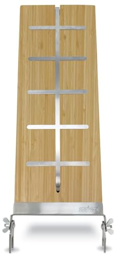 Grillfürst Flammlachsbrett Bambus 19×50 cm - Klemm-Variante mit Universal Edelstahl-Halterung für Kugelgrill, Feuerstelle & Kohlegrill - BBQ Flammlachs Grill Zubehör