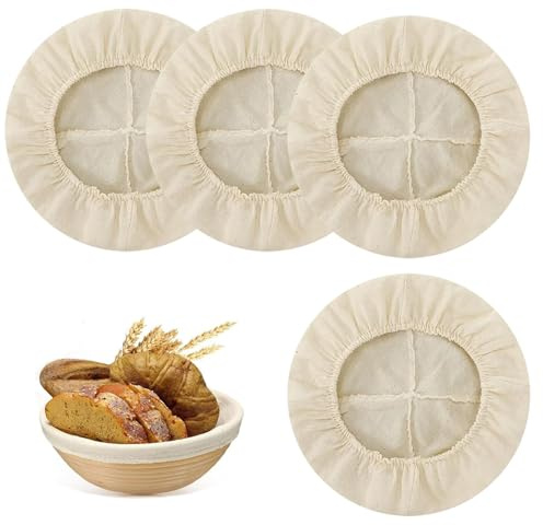 Leinentuch Brot Backen Bäckerleinen 10 Inch Abdeckhaube Gärkorb Leinentuch mit Gummibund Rund Bread Proofing Basket Liner für Gärkorb Gärhaube für Backen Hause Professionellen Backen