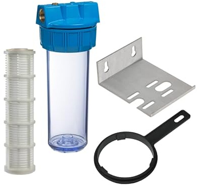 Porte-filtre à eau 9 pouce 3/4-20/27F avec cartouche lavable 60 microns, équerre et clé