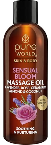 Pure World Sensual Bloom Massage Oil 100ml – Natural Lavender & Rose Body Oil for Relaxation & Aromatherapy – Moisturising, Nourishing & Smoothing Spa Quality Oil – Made in UK