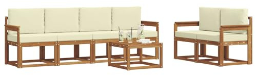 vidaXL Outdoor-Sofagarnitur 7 pcs Natur und Creme Massivholz Akazie, Akazienholz Garten-Sofa-Set, Moderne Gartenmöbel, langlebige Couch, schicke Lounge, ergonomisches Design