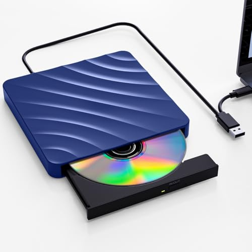 External CD DVD Drive for Laptop, CD Burner USB DVD Player for Laptop, Portable External Optical Drive Disc Drive CD Reader for Windows 11/10/8/7, Linux, and Mac Mini Macbook Air Pro iMac, Blue